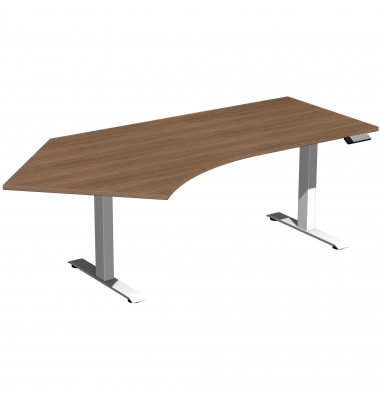 Schreibtisch Elevate Basic, elektrisch höhenverstellbar, 73-123cm (H), 216,6x113cm (BxT), Freiform, nussbaum / weiß