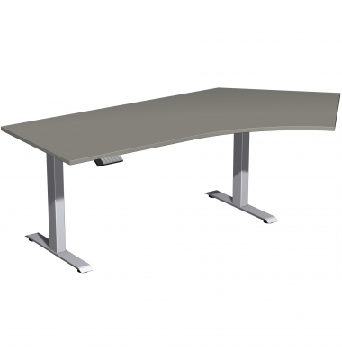 Schreibtisch Elevate Basic, elektrisch h&ouml;henverstellbar, 73-123cm (H), 216,6x113cm (BxT), Freiform, onyx / silber