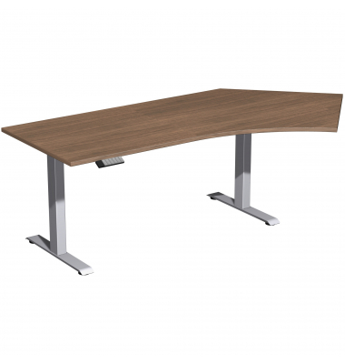 Schreibtisch Elevate Basic, elektrisch höhenverstellbar, 73-123cm (H), 216,6x113cm (BxT), Freiform, nussbaum / silber