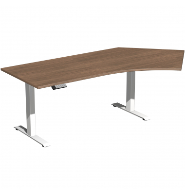 Schreibtisch Elevate Basic, elektrisch höhenverstellbar, 73-123cm (H), 216,6x113cm (BxT), Freiform, nussbaum / weiß