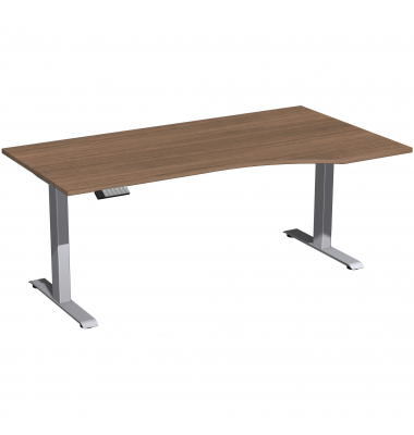 Schreibtisch Elevate Basic, elektrisch höhenverstellbar, 73-123cm (H), 180x100cm (BxT), Freiform, nussbaum / silber