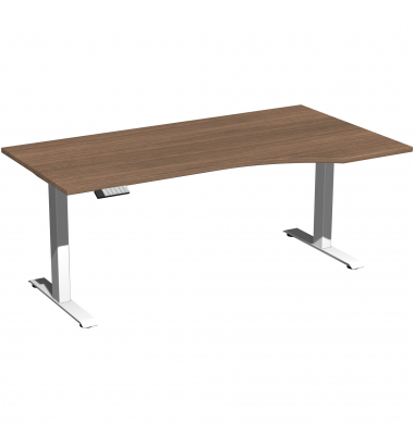 Schreibtisch Elevate Basic, elektrisch höhenverstellbar, 73-123cm (H), 180x100cm (BxT), Freiform, nussbaum / weiß