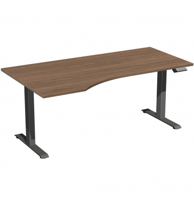 Schreibtisch Elevate Basic, elektrisch h&ouml;henverstellbar, 73-123cm (H), 180x100cm (BxT), Freiform, nussbaum / anthrazit