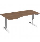 Schreibtisch Elevate Basic, elektrisch h&ouml;henverstellbar, 73-123cm (H), 180x100cm (BxT), Freiform, nussbaum / wei&szlig;