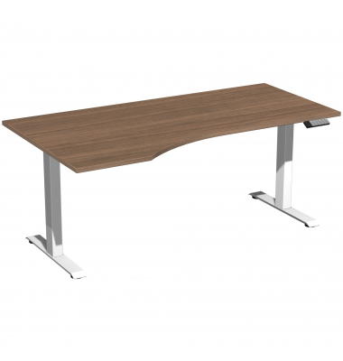Schreibtisch Elevate Basic, elektrisch höhenverstellbar, 73-123cm (H), 180x100cm (BxT), Freiform, nussbaum / weiß
