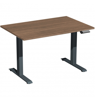 Schreibtisch Elevate Plus, elektrisch h&ouml;henverstellbar, 63-128cm (H), 120x80cm (BxT), rechteckig, nussbaum / anthrazit