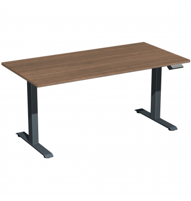 Schreibtisch Elevate Plus, elektrisch h&ouml;henverstellbar, 63-128cm (H), 160x80cm (BxT), rechteckig, nussbaum / anthrazit
