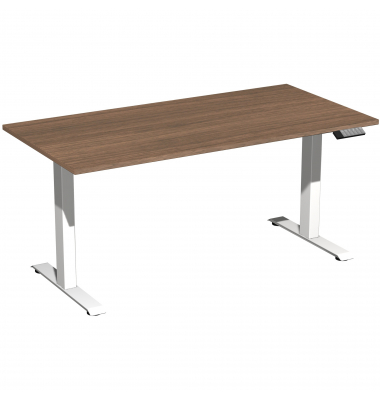 Schreibtisch Elevate Plus, elektrisch höhenverstellbar, 63-128cm (H), 160x80cm (BxT), rechteckig, nussbaum / weiß