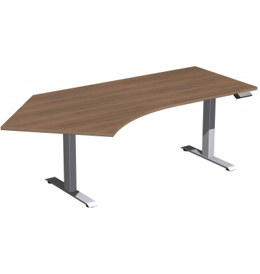 Schreibtisch Elevate Plus, elektrisch h&ouml;henverstellbar, 63-128cm (H), 216,6x113cm (BxT), Freiform, nussbaum / silber