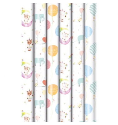 Geschenkpapier 33073 2A2245, sortiert (3 Motive), Baby, 70cm x 2m, farbig sortiert