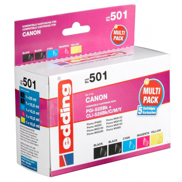 4057305063953 - Druckerpatrone EDD-501 18-501-01 (kompatibel zu PGI-525 CLI-526) 2x schwarz cyan magenta gelb ca2x 605 Seiten schwarz ca 3  5 Stück
