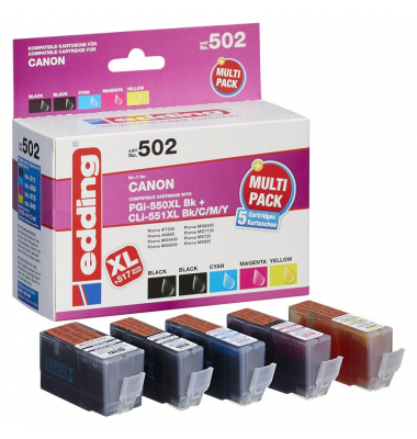 Druckerpatrone EDD-502 18-502-01 (EDD-502), 2x schwarz/cyan/magenta/gelb, ca.2x 850 Seiten schwarz, ca. 3 x 770 Seiten farbig