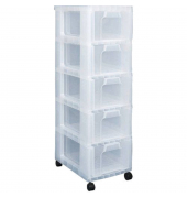 Aufbewahrungsbox Turm mit Rollen DT3526, 5x12 Liter, mit Deckel, au&szlig;en 420x300x1005mm, Polypropylen (PP) transparent