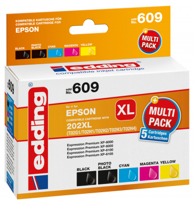 Druckerpatrone EDD-609 18-609-01 (Epson EDD-609), schwarz/cyan/magenta/gelb, ca. 1x  550 Seiten schwarz, ca. 3 x 650 Seiten farb