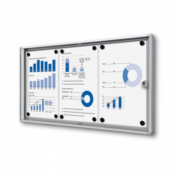 8595578357615 - SHOWDOWN Abschließbarer Schaukasten Magnetisch 711 (B) x 35 (H) cm Silber 3 x DIN A4