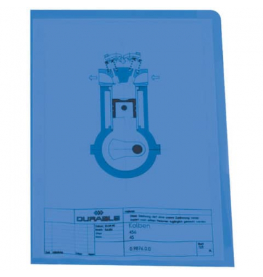 Sichthüllen 233906, A5, blau, transluzent genarbt, oben & rechts offen, 0,15mm