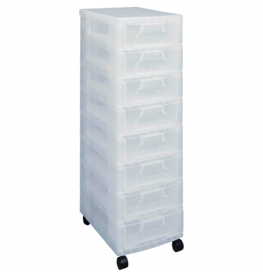 Aufbewahrungsbox Turm mit Rollen DT3441, 8x7 Liter, mit Deckel, au&szlig;en 420x300x925mm, Polypropylen (PP) transparent