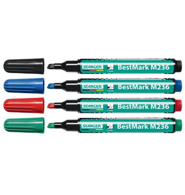 Permanentmarker BestMark M236, 712020, Pack, 4-farbig sortiert, 1-4mm Keilspitze