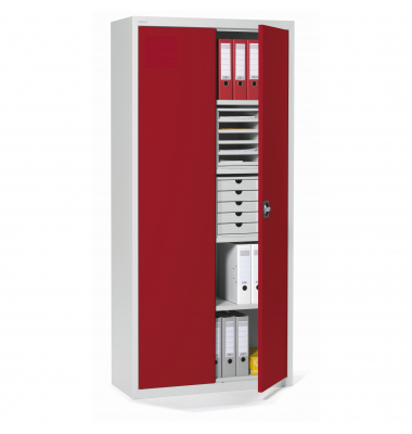 Stahlschrank 820202030, abschlie&szlig;bar, 5 OH, rubinrot/lichtgrau, 92x195x42cm (BxHxT)