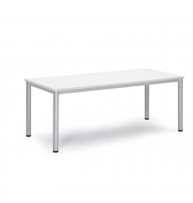 Konferenztisch BASE-MODUL Q, 72cm (H), 180x80cm (BxT), 6 Personen, rechteckig, wei&szlig; / silber