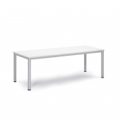 Konferenztisch BASE-MODUL Q, 72cm (H), 200x80cm (BxT), 6 Personen, rechteckig, wei&szlig; / silber