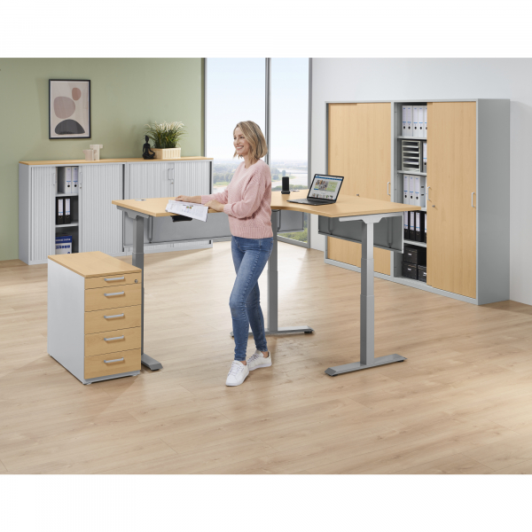 4003969162167 - Schreibtisch Flex Modul 810076472 elektrisch höhenverstellbar 180cm und 140x80cm (BxT) Freiform buche   silber 4003969162167