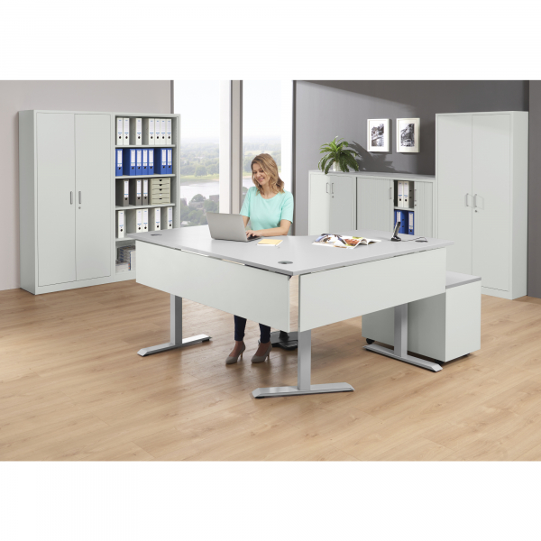 4003969162174 - Schreibtisch Flex Modul 810076481 elektrisch höhenverstellbar 180cm und 140x80cm (BxT) Freiform lichtgrau   silber 400396916