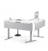 Schreibtisch FLEX MODUL, elektrisch h&ouml;henverstellbar, 60,5-125,5cm (H), 180/140x80cm (BxT), Freiform, wei&szlig; / silber