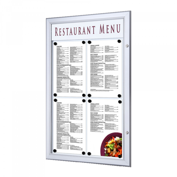 8595578322774 - SHOWDOWN Menütafel Magnetisch A4 Wandmontage mit Schrauben Abschließbar 505 (B) x 779 (H) cm Silber