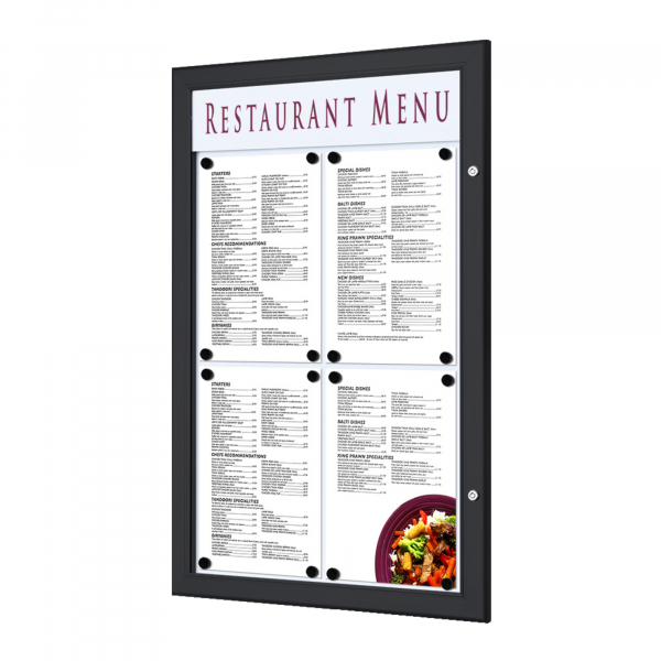 8595578370508 - SHOWDOWN Menütafel Magnetisch A4 Wandmontage mit Schrauben Abschließbar 505 (B) x 779 (H) cm Schwarz