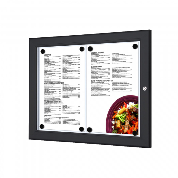 8596052042874 - SHOWDOWN Menütafel Magnetisch A4 Wandmontage mit Schrauben Abschließbar 505 (B) x 377 (H) cm Schwarz