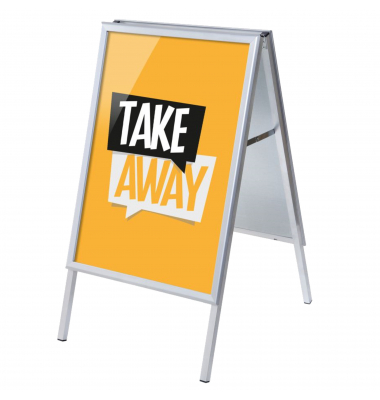 Kundenstopper Take Away ZPA1G32MEI185, A1, Din A1, mit Vordruck-Poster, silber