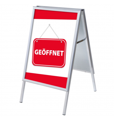 Kundenstopper Ge&ouml;ffnet ZPA1G32MEI222, Din A1, Din A1, mit Vordruck-Poster, silber