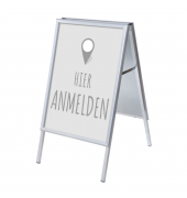 Kundenstopper Hier anmelden ZPA1G32MEI253, Din A1, Din A1, mit Vordruck-Poster, silber
