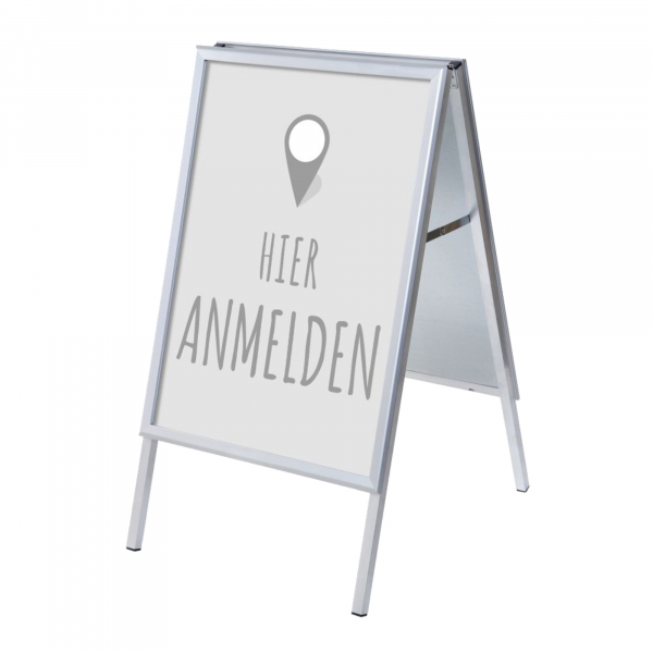 8596052146152 - Kundenstopper Hier anmelden ZPA1G32MEI253 Din A1 Din A1 mit Vordruck-Poster silber 8596052146152 Showdown Displays