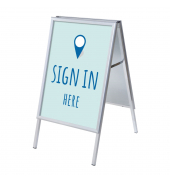 Kundenstopper Sign In Here ZPA1G32MEI255, Din A1, Din A1, mit Vordruck-Poster, silber