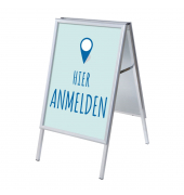 Kundenstopper Hier anmelden ZPA1G32MEI257, Din A1, Din A1, mit Vordruck-Poster, silber