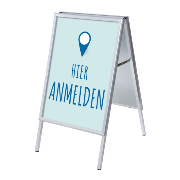 8596052146190 - Kundenstopper Hier anmelden ZPA1G32MEI257 Din A1 Din A1 mit Vordruck-Poster silber 8596052146190 Showdown Displays