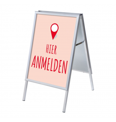 Kundenstopper Hier anmelden ZPA1G32MEI261, Din A1, Din A1, mit Vordruck-Poster, silber