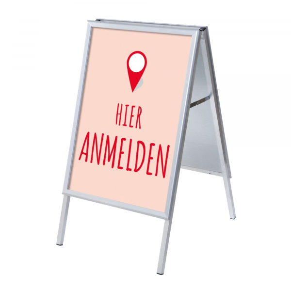 8596052146237 - Kundenstopper Hier anmelden ZPA1G32MEI261 Din A1 Din A1 mit Vordruck-Poster silber 8596052146237 Showdown Displays