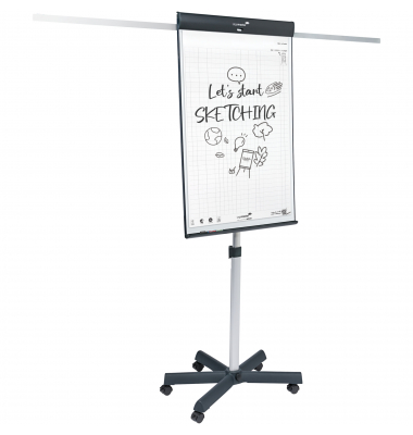 Flipchart SKETCH PRO star base, 7-153310, 105x68cm, wei&szlig;, mit Rollen, mit 2 Seitenarmen