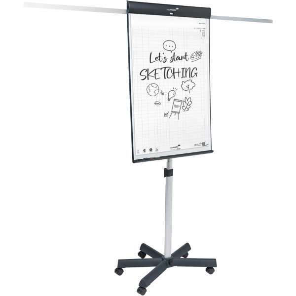 8713797111072 - Mobiles Flipchart Sketch Pro magnetische Tafel höhenverstellbar 2 Seitenarme Sternfuß inkl Starterset B 680 x H 1050 mm schwarz-weiß