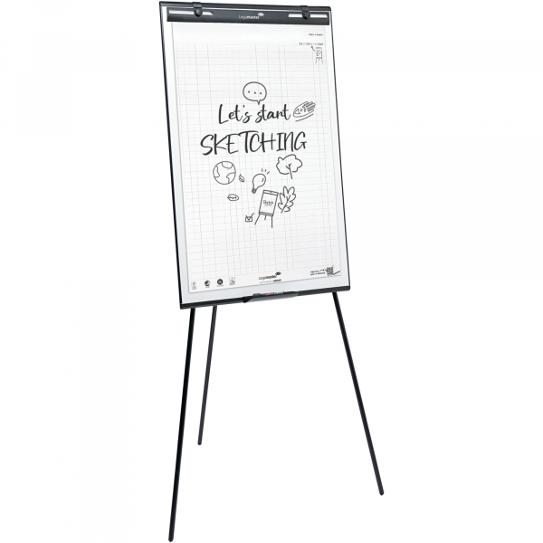 8713797111102 - Flipchart Sketch Easy magnetische Tafel höhenverstellbar Dreibein-Fuß inkl Abschlageschale B 680 x H 1050 mm schwarz-weiß