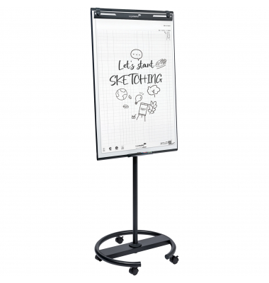 Flipchart SKETCH EASY round base, 7-153210, 105x68cm, wei&szlig;, mit Rollen