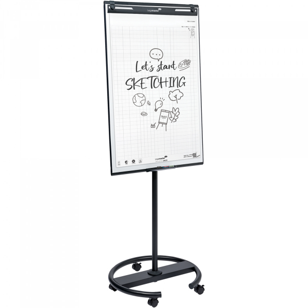 8713797111119 - Mobiles Flipchart Sketch Easy magnetische Tafel Rundfuß inkl Abschlageschale B 680 x H 1050 mm schwarz-weiß