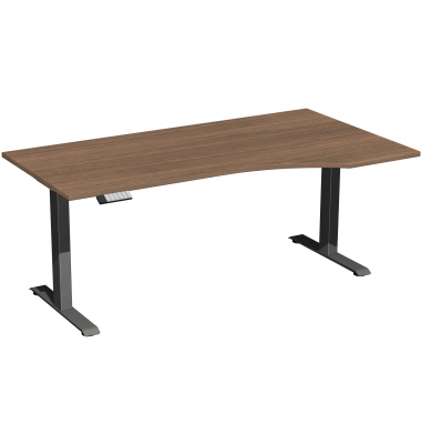 Schreibtisch Elevate Plus, elektrisch h&ouml;henverstellbar, 63-128cm (H), 180x100cm (BxT), Freiform, nussbaum / anthrazit