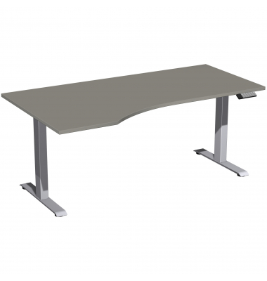 Schreibtisch Elevate Plus, elektrisch h&ouml;henverstellbar, 63-128cm (H), 180x100cm (BxT), Freiform, onyx / silber
