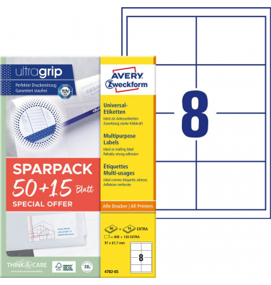 Etiketten ultragrip 4782-65, wei&szlig;, 97x67,7mm, rechteckig