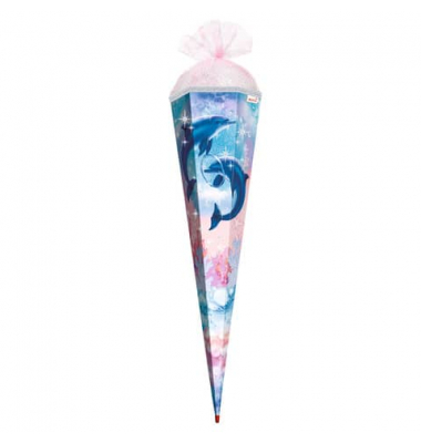 Schultüte, Delphin, 85cm, Tüllverschluss