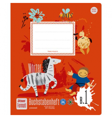 Buchstabenheft B1 060551064 URSUS Formati, Lineatur 6 / liniert, Quart, 80g, rot, 14 Blatt / 28 Seiten